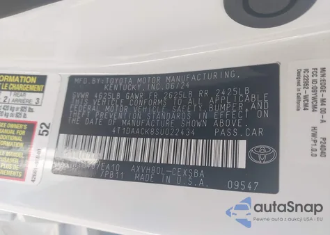 2025 Toyota Camry Se from USA, damaged, VIN 4T1DAACK8SU022434